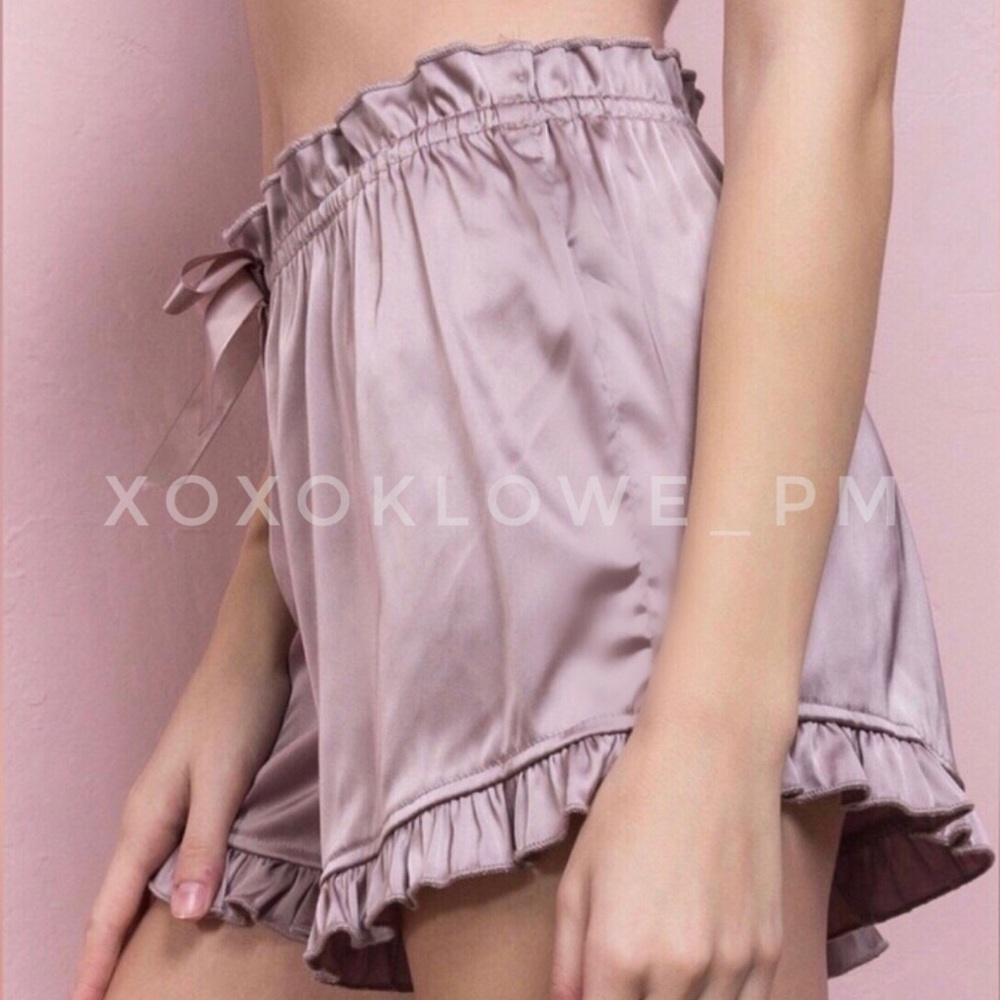 POL Dusty Purple Silky Satin Ruffle Trimmed Shorts - Picture 6 of 9